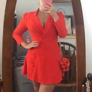 Red tangerine scarlet blazer button down dress